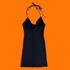 00's vintage black cowl neck halter mcbling y2k bodycon club dress MEDIUM
